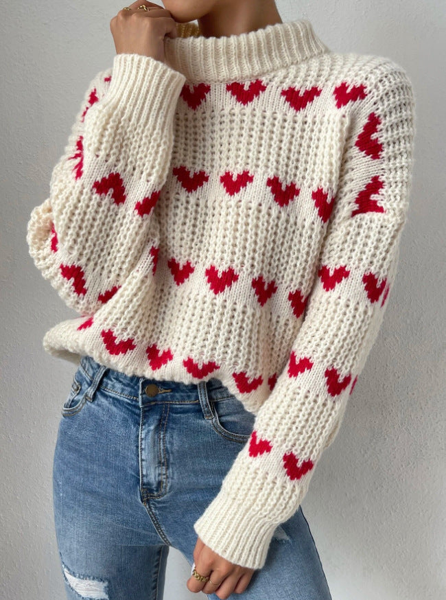 Women’s Knit Heart Pattern Sweater