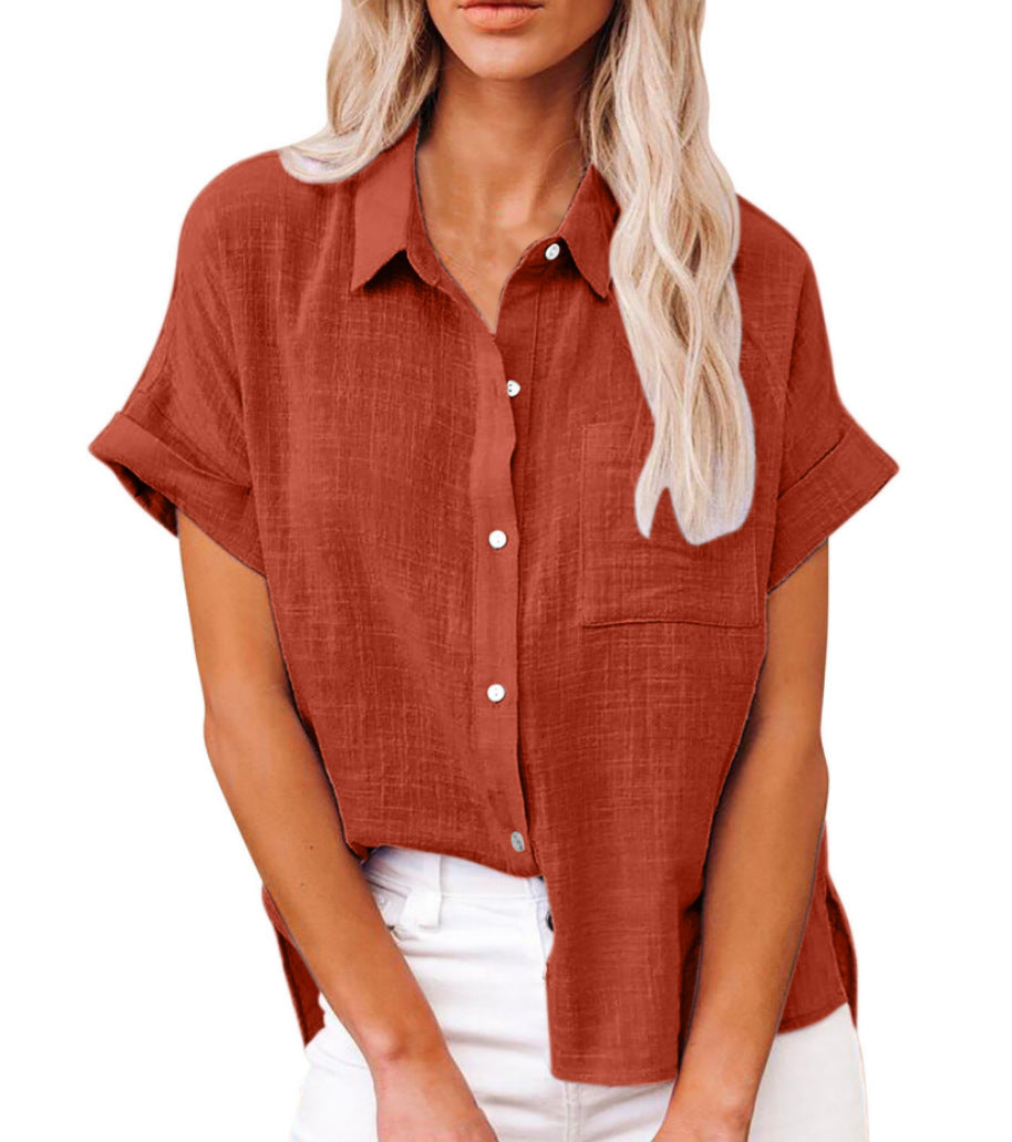 Casual Short-Sleeve Linen Blouse for Women