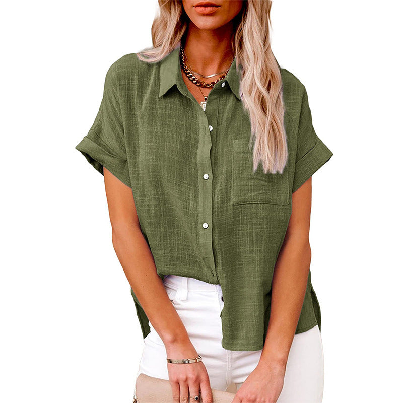 Casual Short-Sleeve Linen Blouse for Women