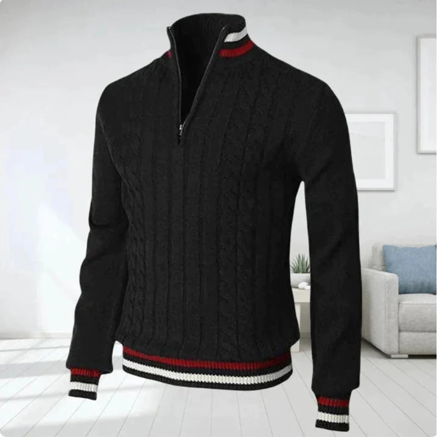 Elijah - Men's Classic Cable Knit Half-Zip Sweater