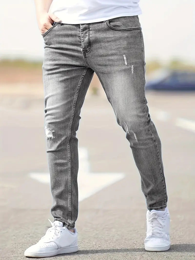 Men’s Casual Skinny Jeans with Distressed Details