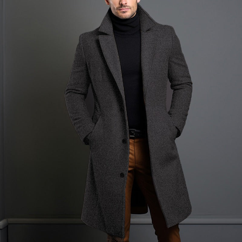 Men’s Formal Wool Trench Coat with Lapel Collar