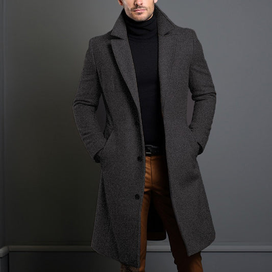 Men’s Formal Wool Trench Coat with Lapel Collar