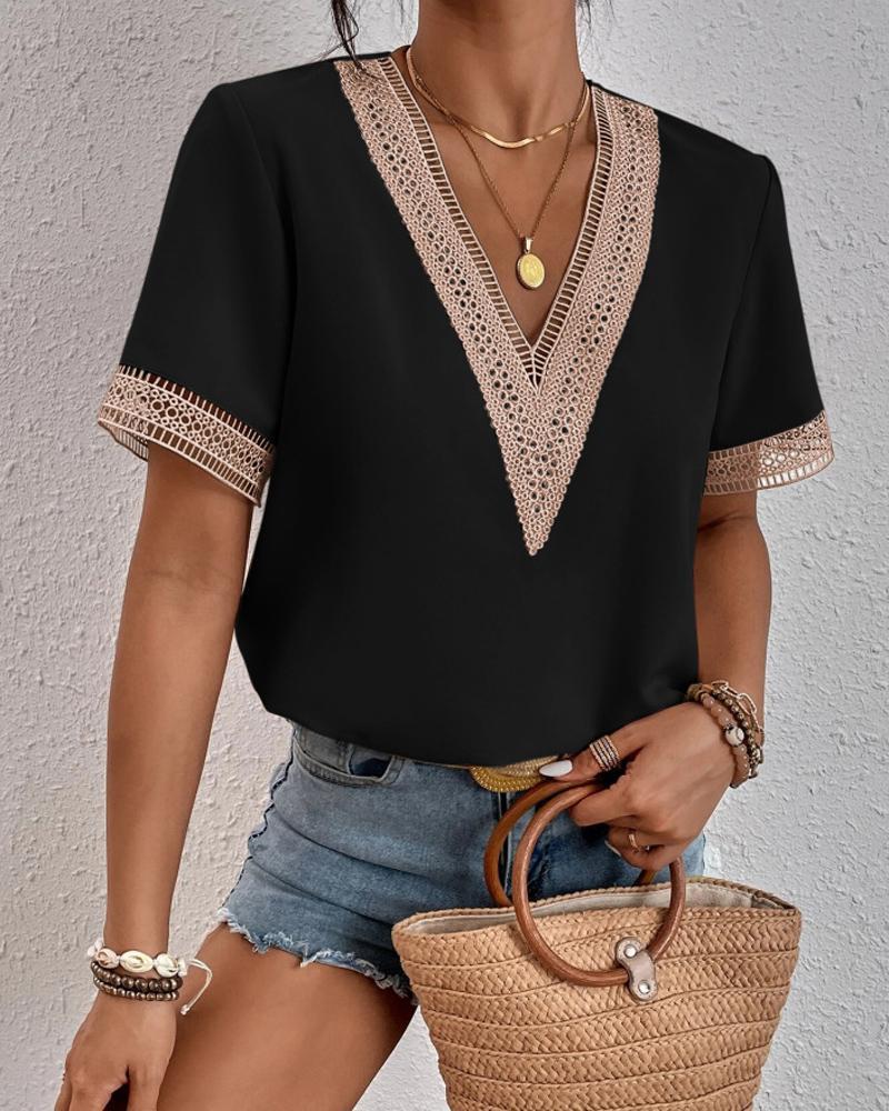 Women’s Boho Chic V-Neck Top with Lace Details
