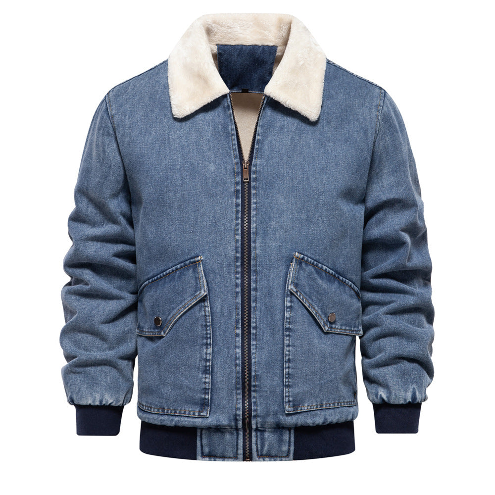 Men’s Casual Fleece-Lined Denim Jacket with Pockets