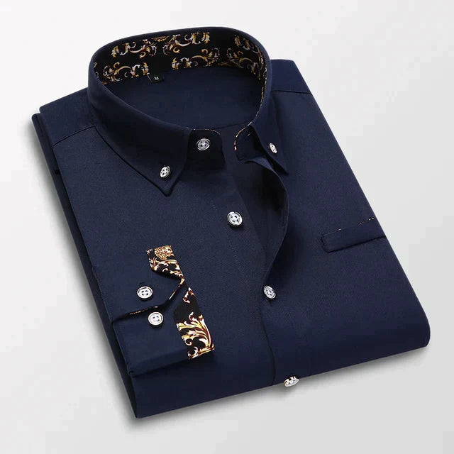 Elegant Button-Up Shirt with Gold Accents for Men