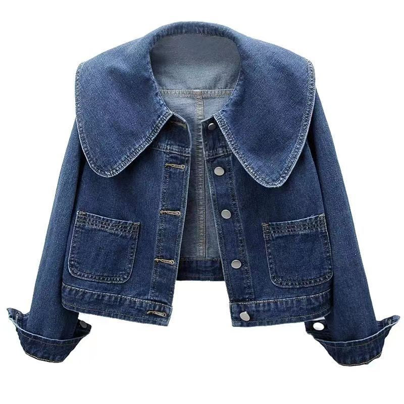 Vintage Oversized Denim Jacket with Wide Collar for Women