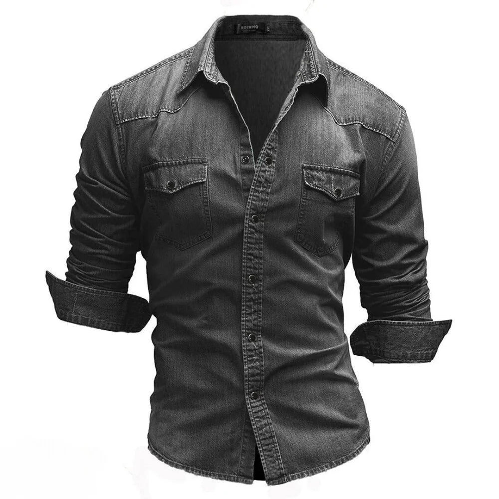 Men’s Long-Sleeve Vintage Denim Shirt