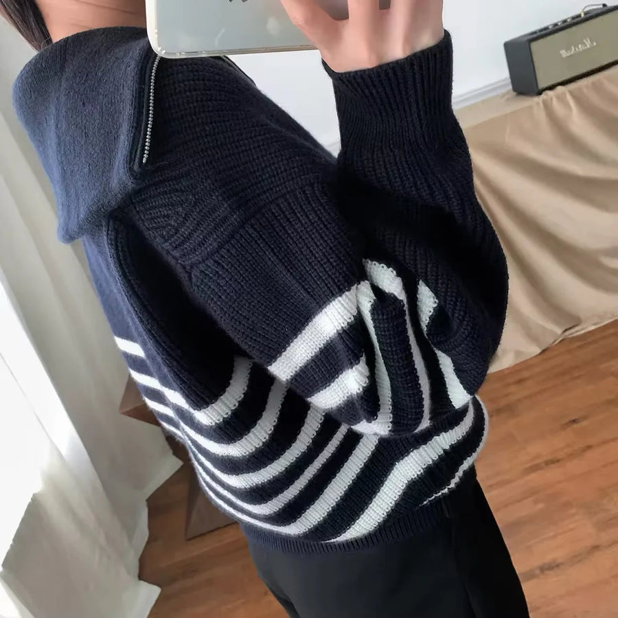 Benjamin - Stylish Women’s Striped Half-Zip Sweater