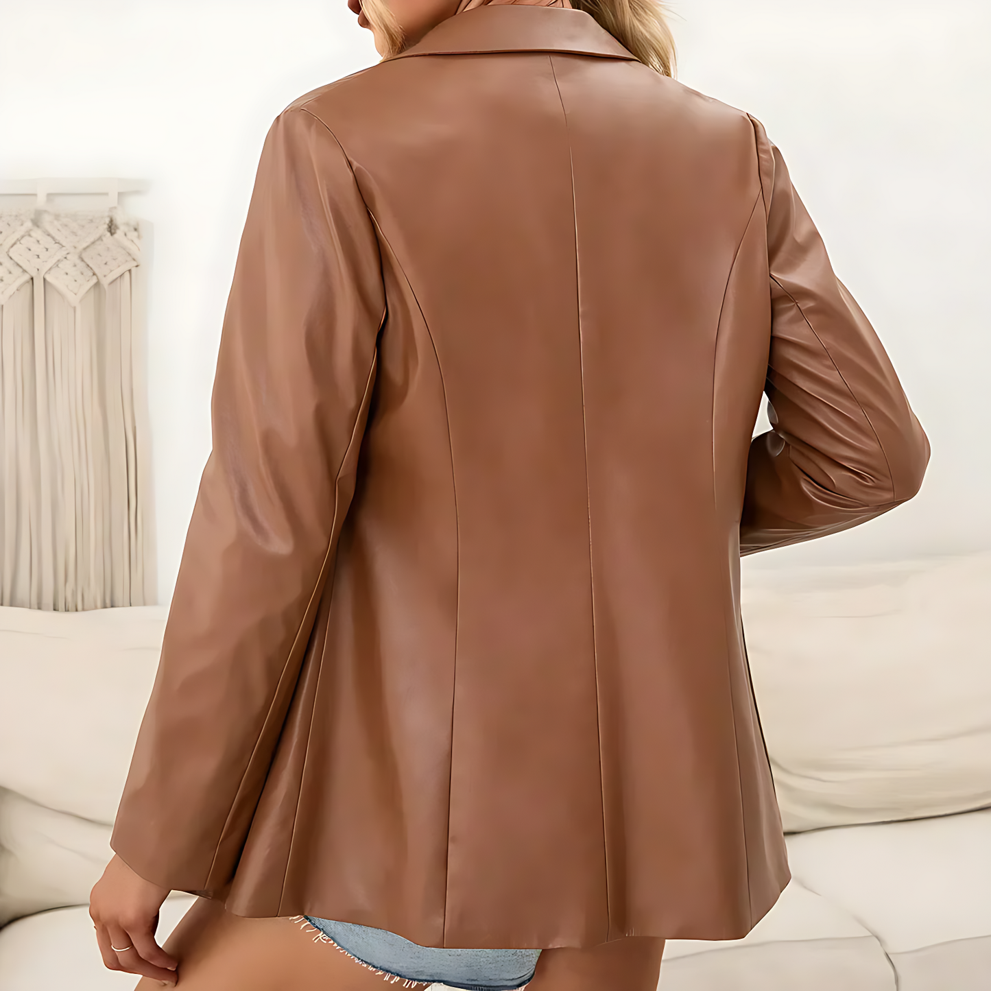 Women’s Faux Leather Blazer in Classic Brown