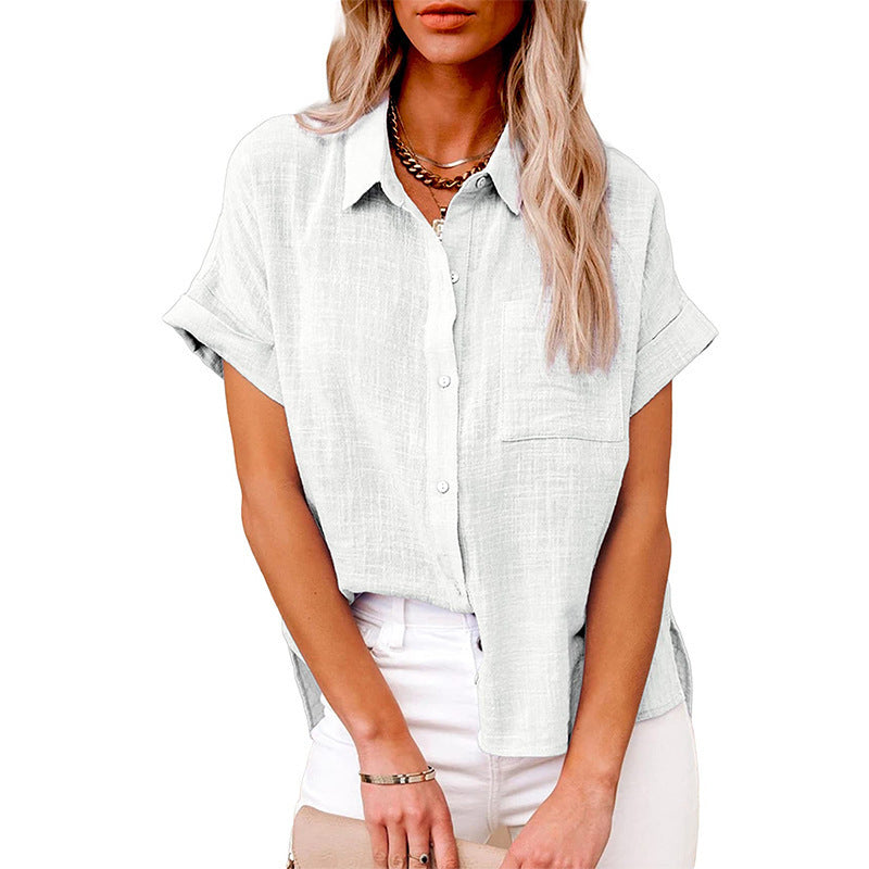 Casual Short-Sleeve Linen Blouse for Women