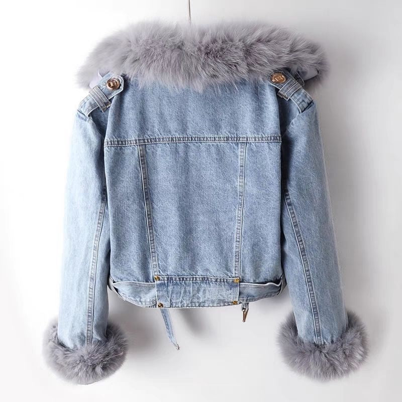 Sophia - Chic Women’s Denim Jacket with Luxe Fur Details