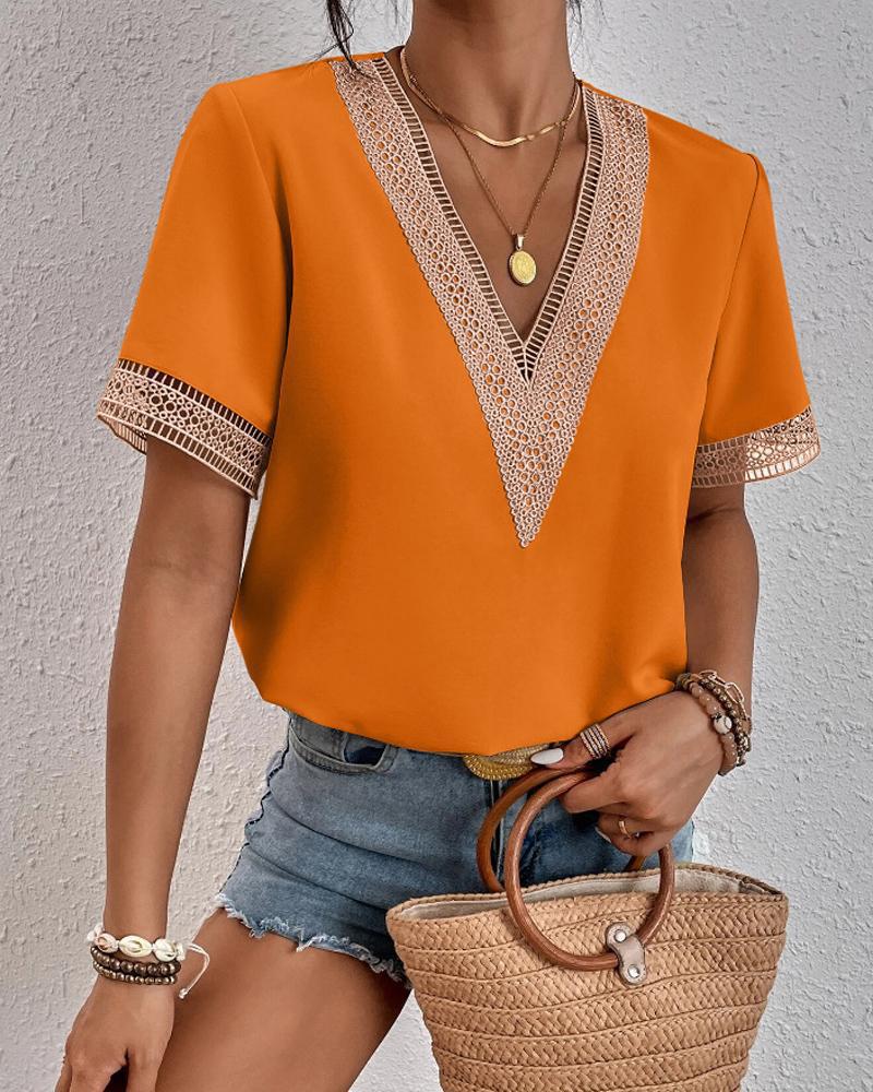 Women’s Boho Chic V-Neck Top with Lace Details