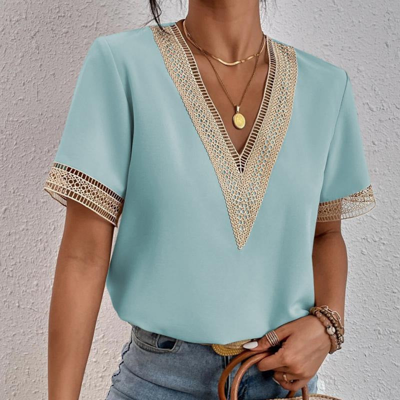 Women’s Boho Chic V-Neck Top with Lace Details