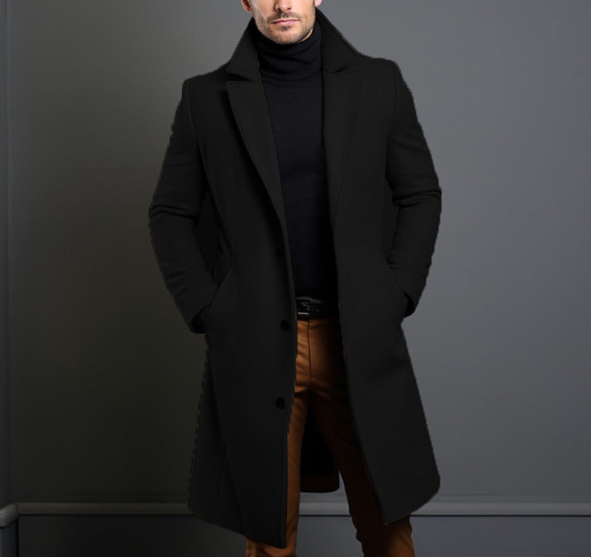 Men’s Formal Wool Trench Coat with Lapel Collar