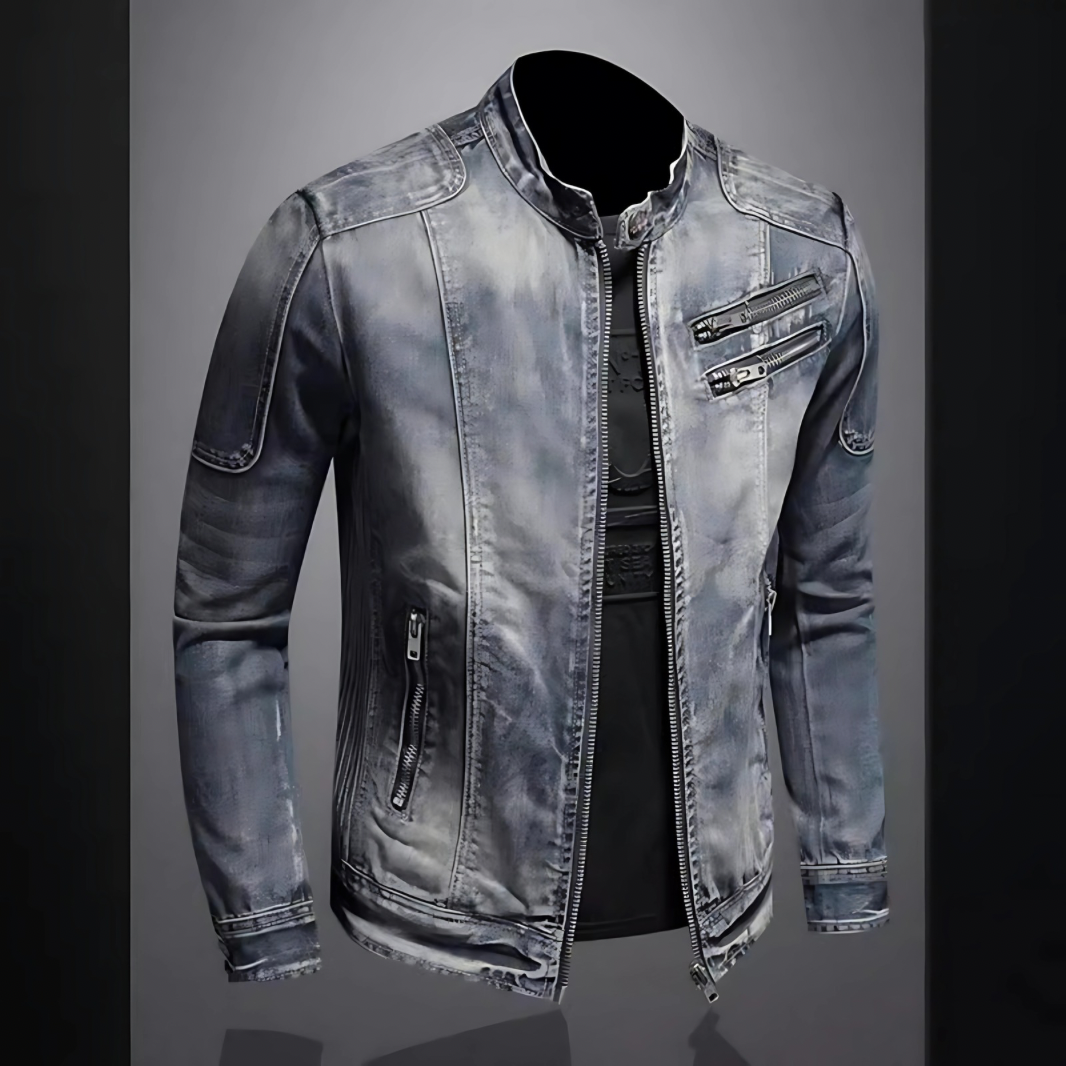 Classic Men’s Denim Jacket with Zipper Details
