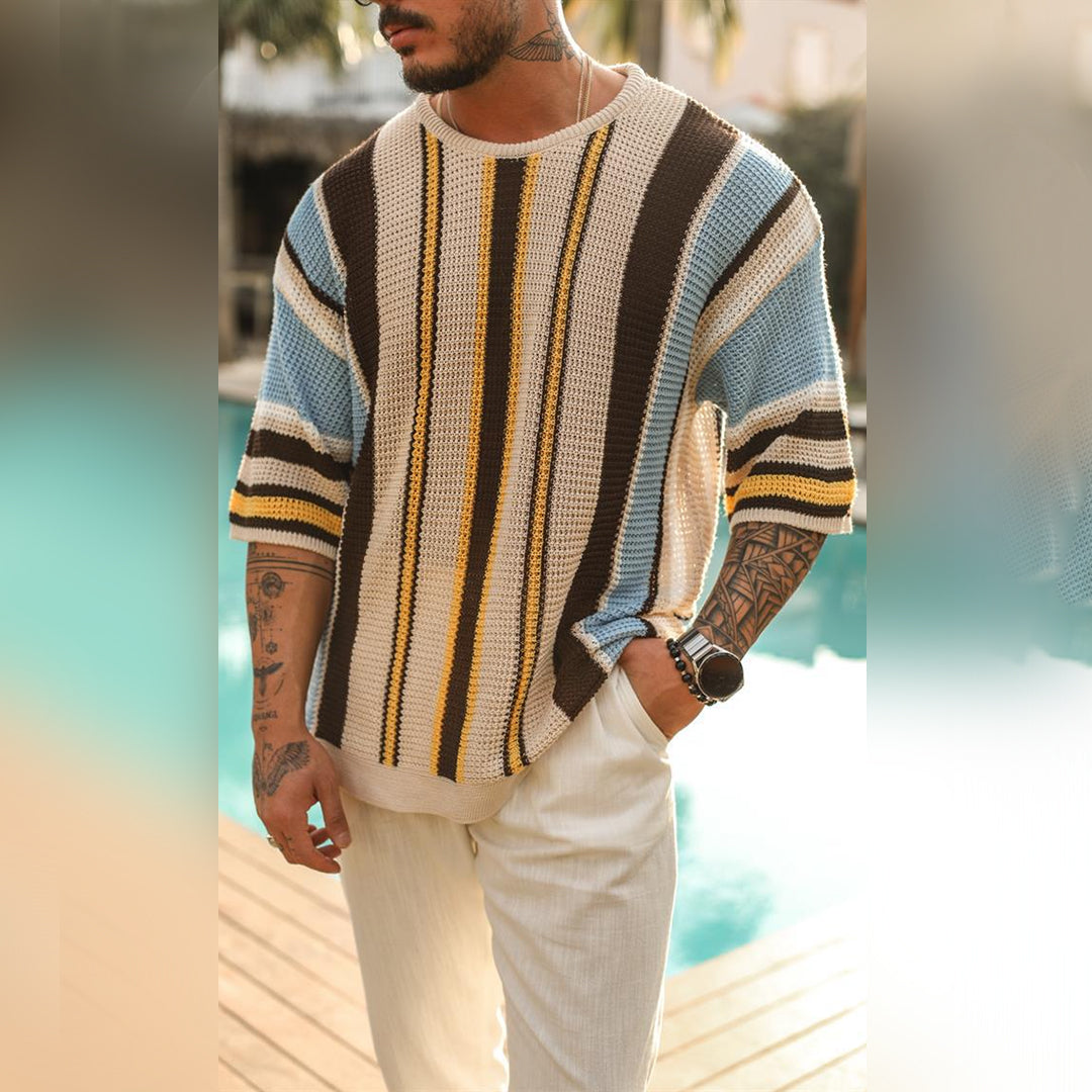 Abdiel | Men's Knitted Shirt with Contrasting Stripes