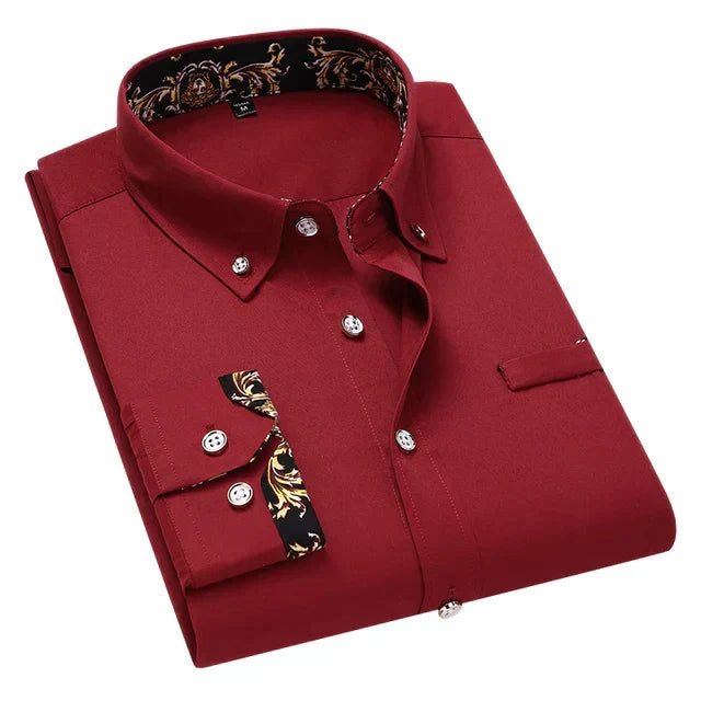 Elegant Button-Up Shirt with Gold Accents for Men