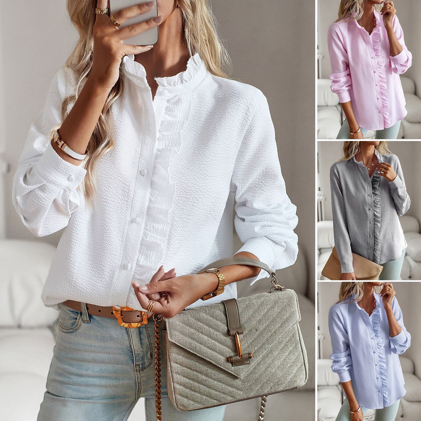 Elegant Women’s Ruffled Cotton Blouse
