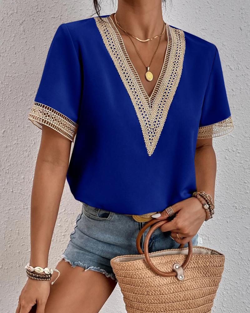 Women’s Boho Chic V-Neck Top with Lace Details