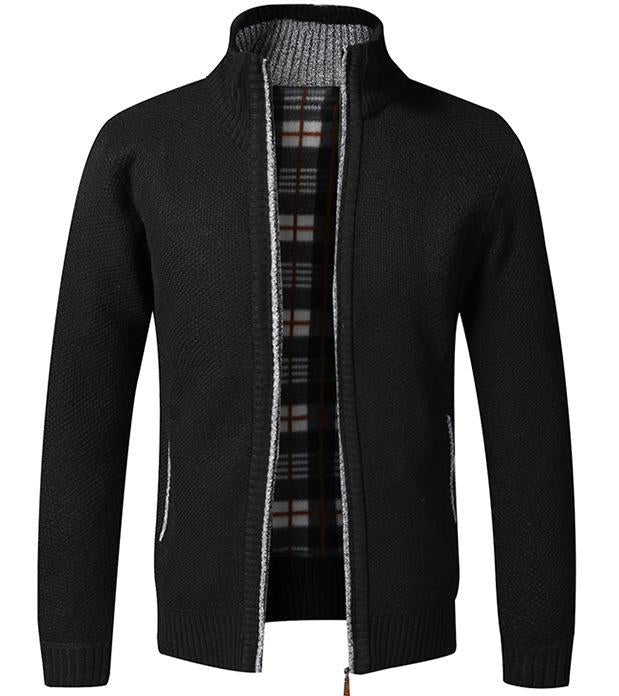 Men’s Premium Knit Zipper Cardigan with Plaid Lining