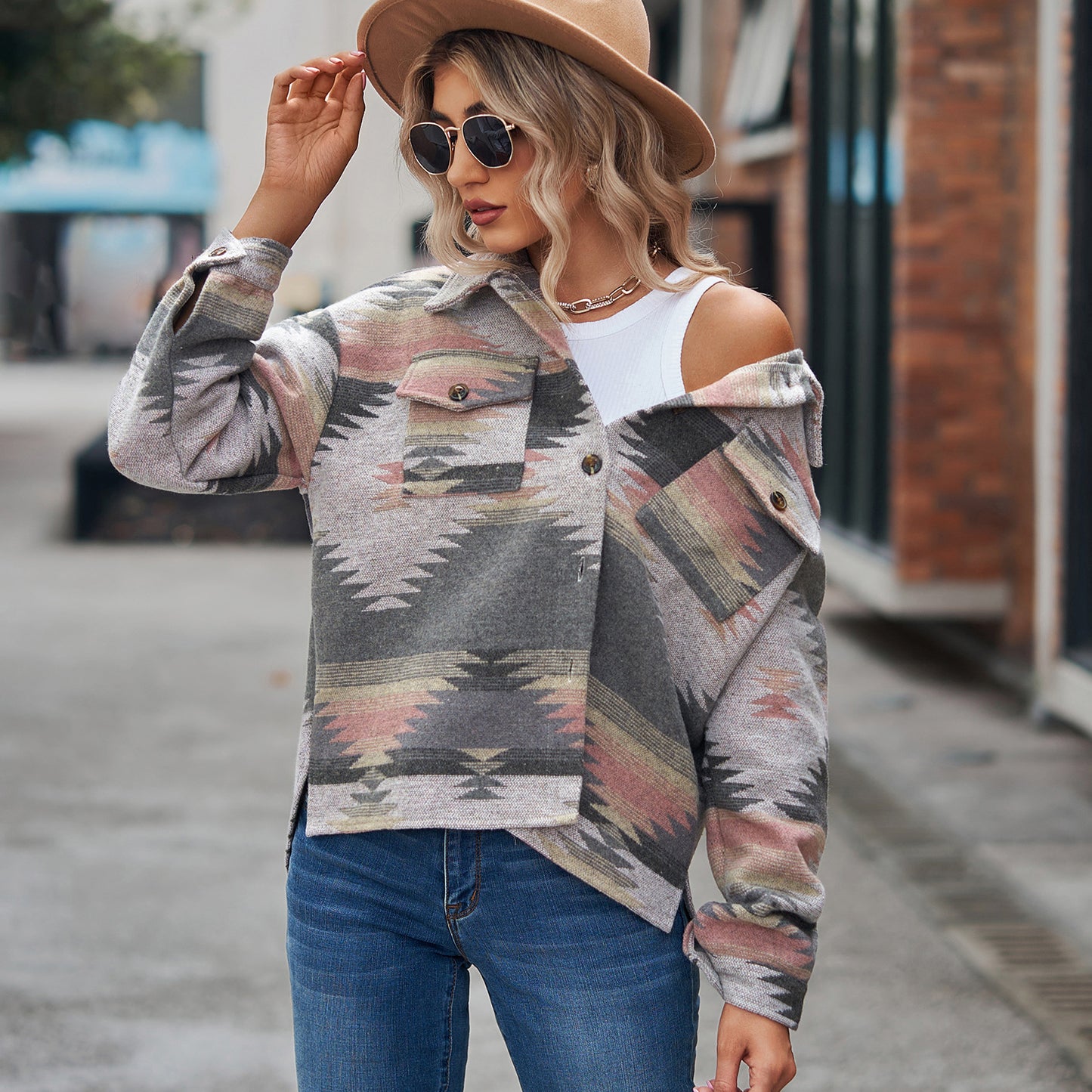 Vintage-Inspired Multicolour Aztec Jacket for Women