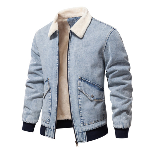 Men’s Casual Fleece-Lined Denim Jacket with Pockets