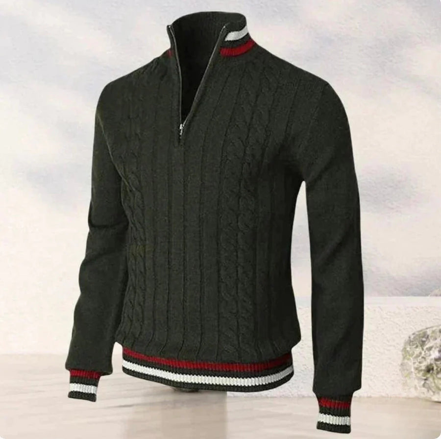 Elijah - Men's Classic Cable Knit Half-Zip Sweater