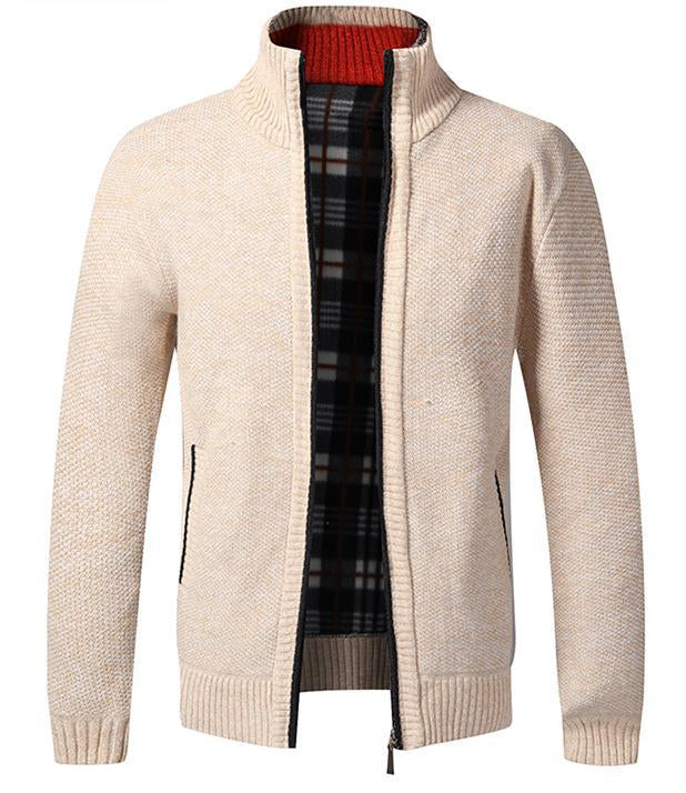 Men’s Premium Knit Zipper Cardigan with Plaid Lining