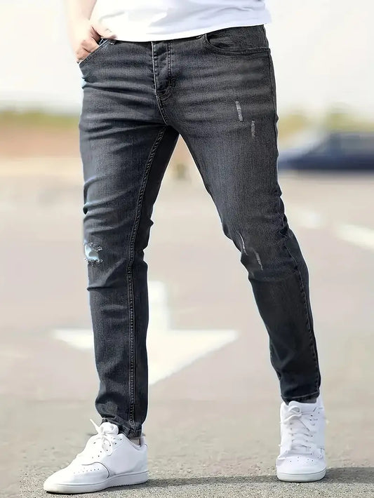 Men’s Casual Skinny Jeans with Distressed Details