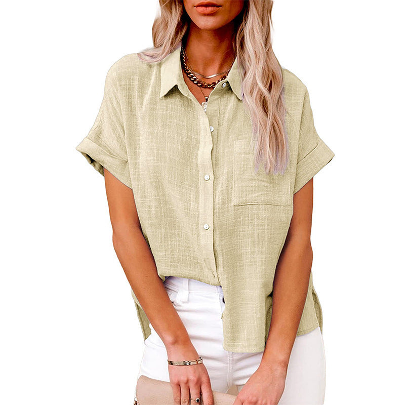 Casual Short-Sleeve Linen Blouse for Women