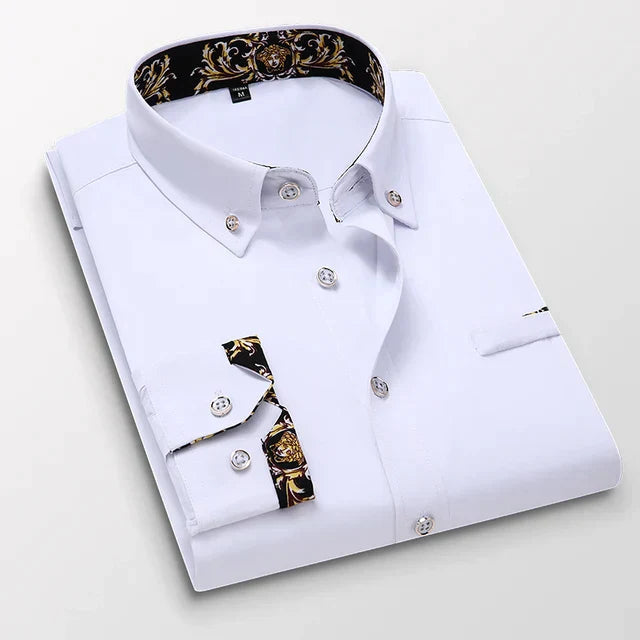 Elegant Button-Up Shirt with Gold Accents for Men