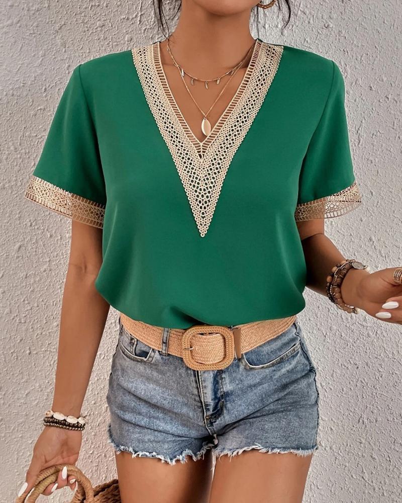 Women’s Boho Chic V-Neck Top with Lace Details