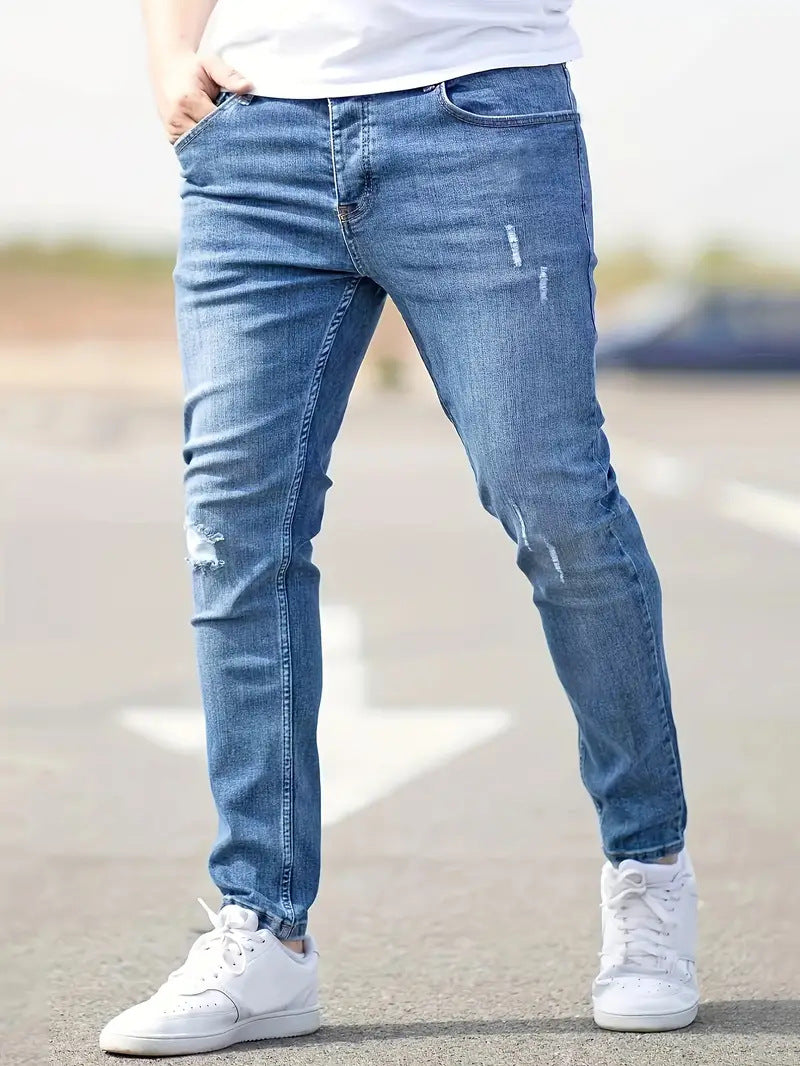 Men’s Casual Skinny Jeans with Distressed Details