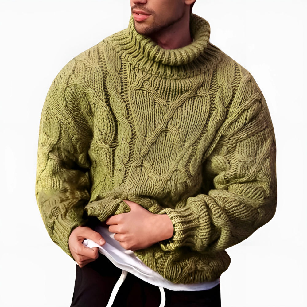 Men’s Chunky Cable-Knit Turtleneck Jumper