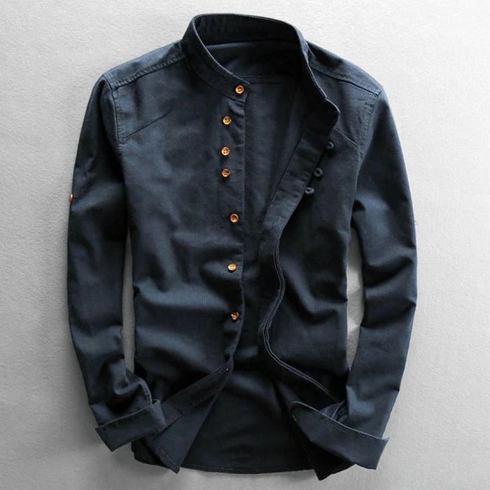 Mandarin Collar Button-Up Shirt for Men