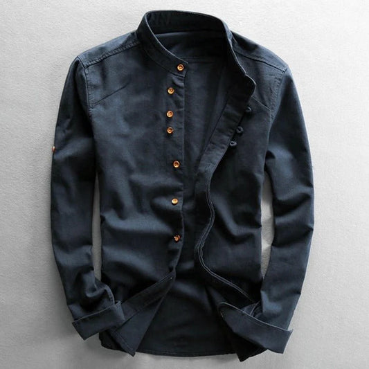 Mandarin Collar Button-Up Shirt for Men