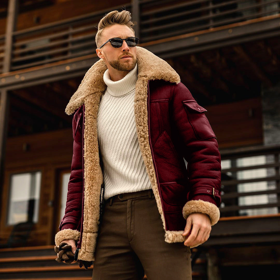 Men’s Shearling Trimmed Leather Coat