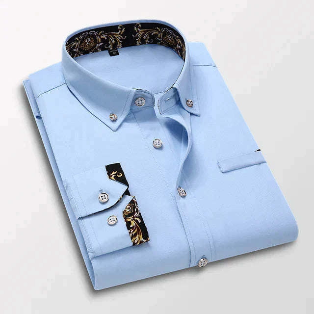 Elegant Button-Up Shirt with Gold Accents for Men