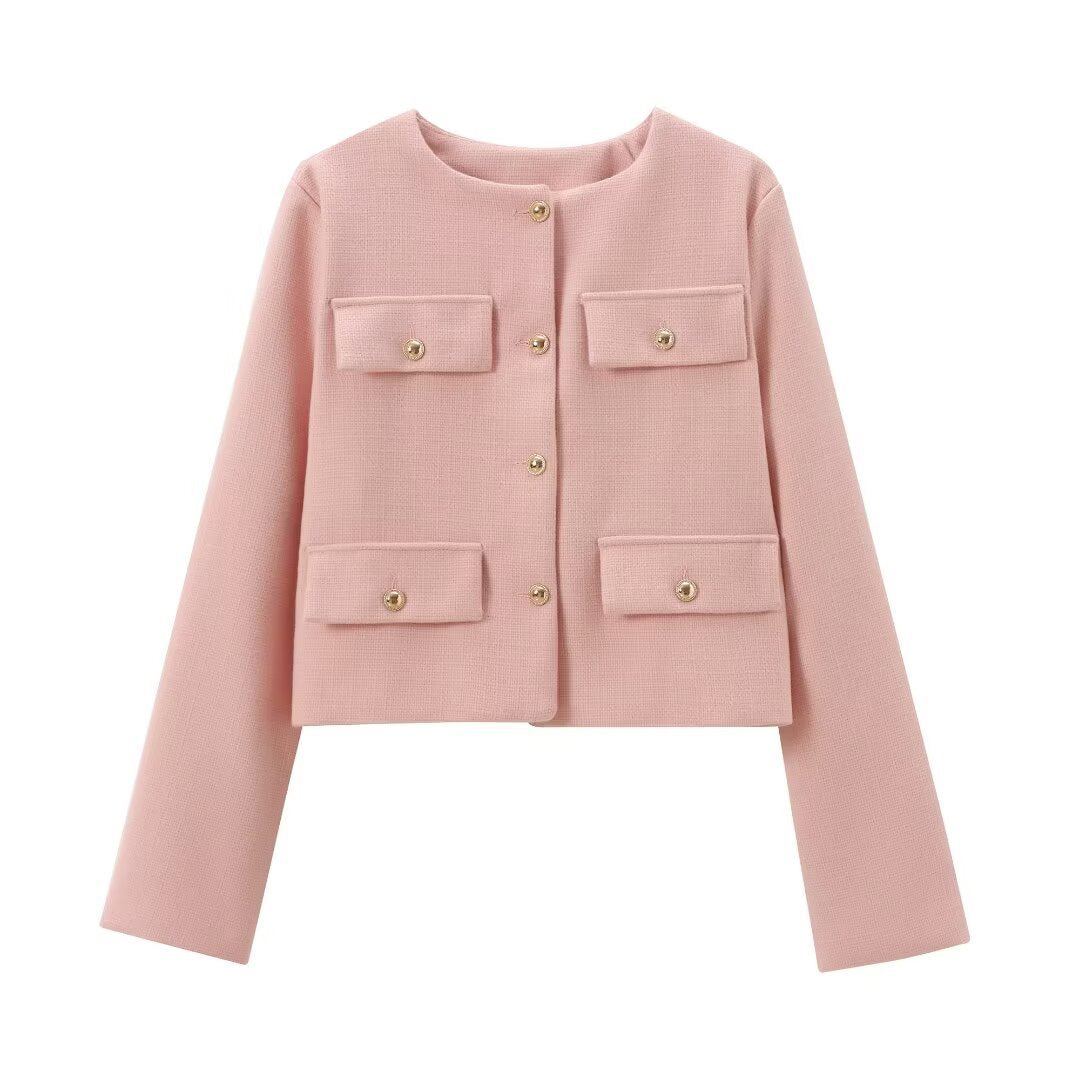 Elegant Tweed Blazer with Button Accents