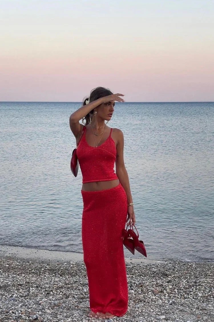 Italy | Sequin Top and Pants Set with Shimmer Finish for Women