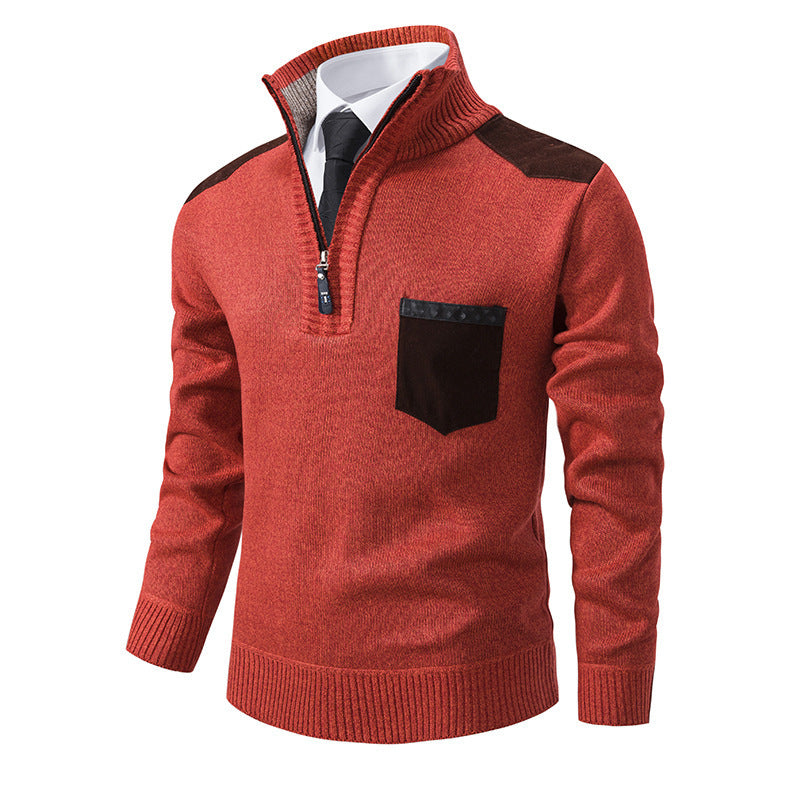 Men’s Half-Zip Knit Sweater with Chest Pocket