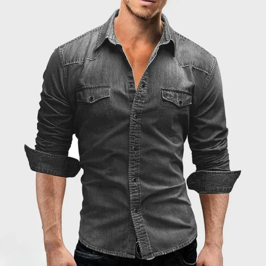Men’s Long-Sleeve Vintage Denim Shirt