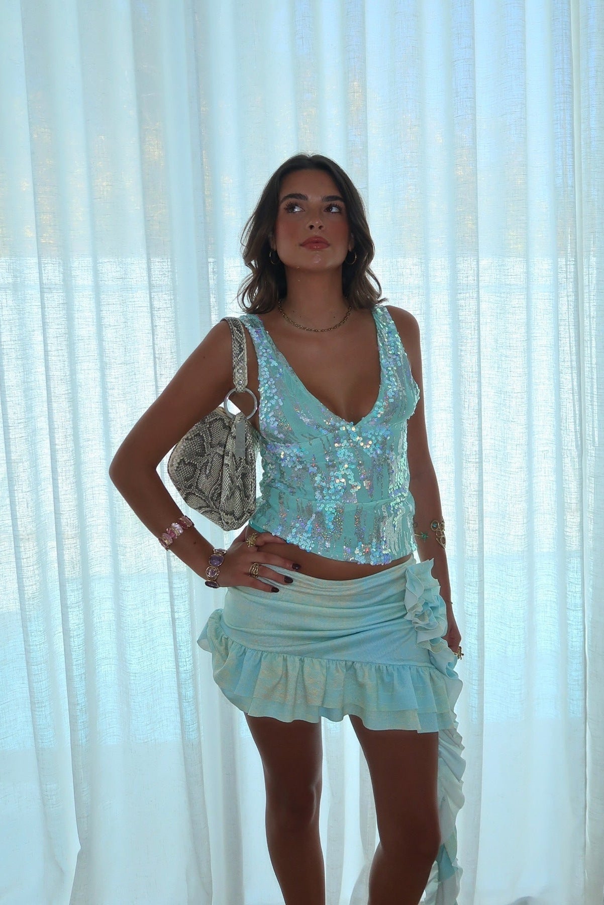 Jasmine | Halterneck tank top with sequins for women