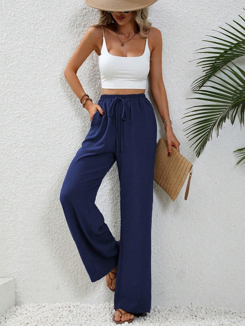 Rosemarie | High-Waisted Wide-Leg Pants with Self-Tie Belt for Women