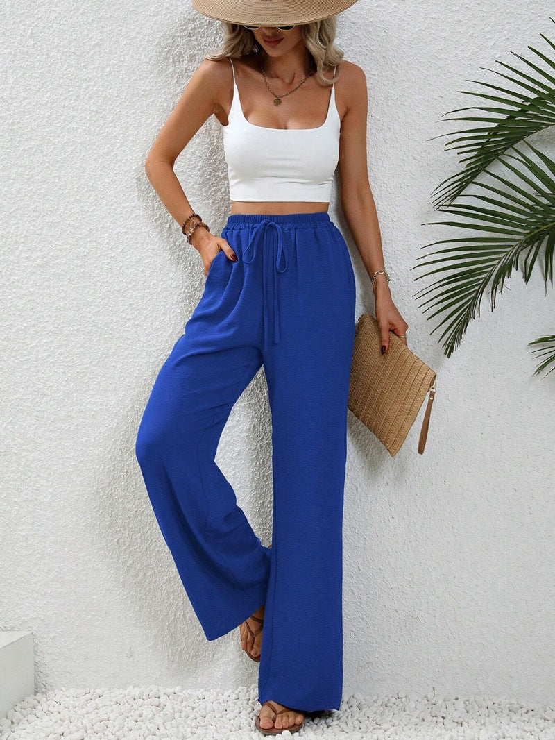 Rosemarie | High-Waisted Wide-Leg Pants with Self-Tie Belt for Women