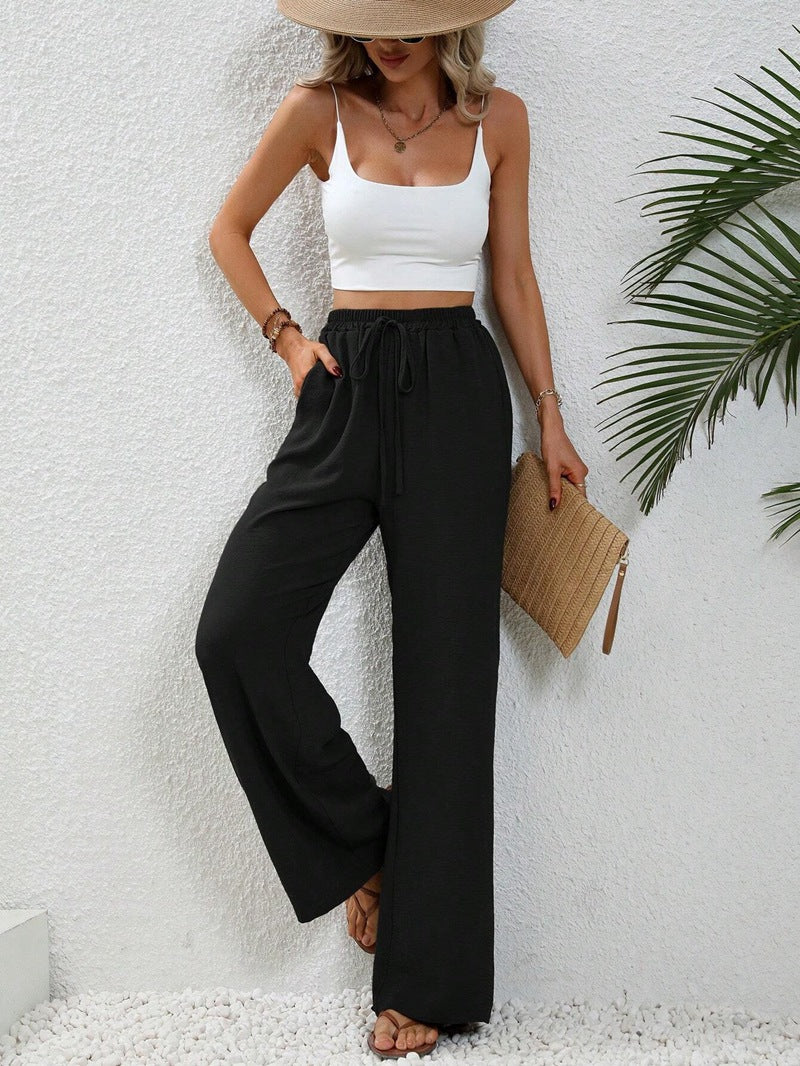 Rosemarie | High-Waisted Wide-Leg Pants with Self-Tie Belt for Women