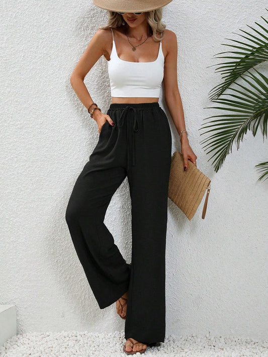 Rosemarie | High-Waisted Wide-Leg Pants with Self-Tie Belt for Women