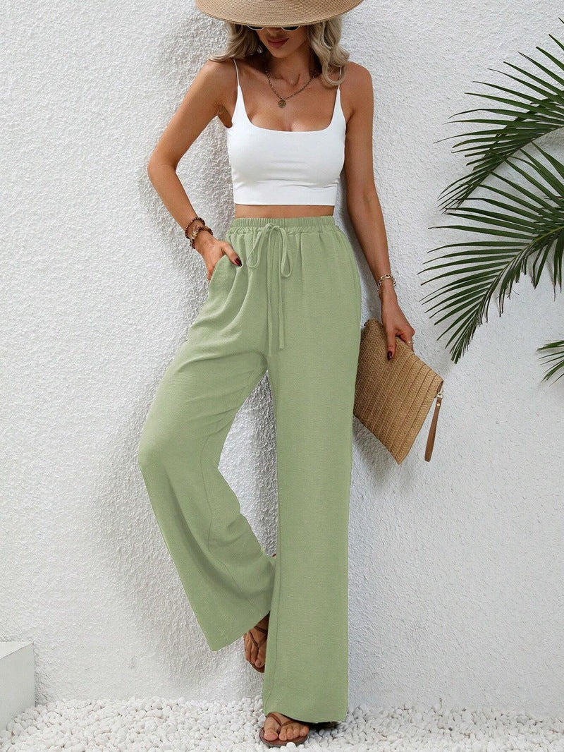 Rosemarie | High-Waisted Wide-Leg Pants with Self-Tie Belt for Women