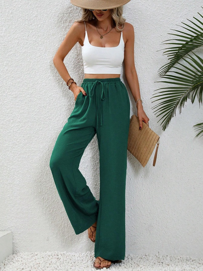 Rosemarie | High-Waisted Wide-Leg Pants with Self-Tie Belt for Women